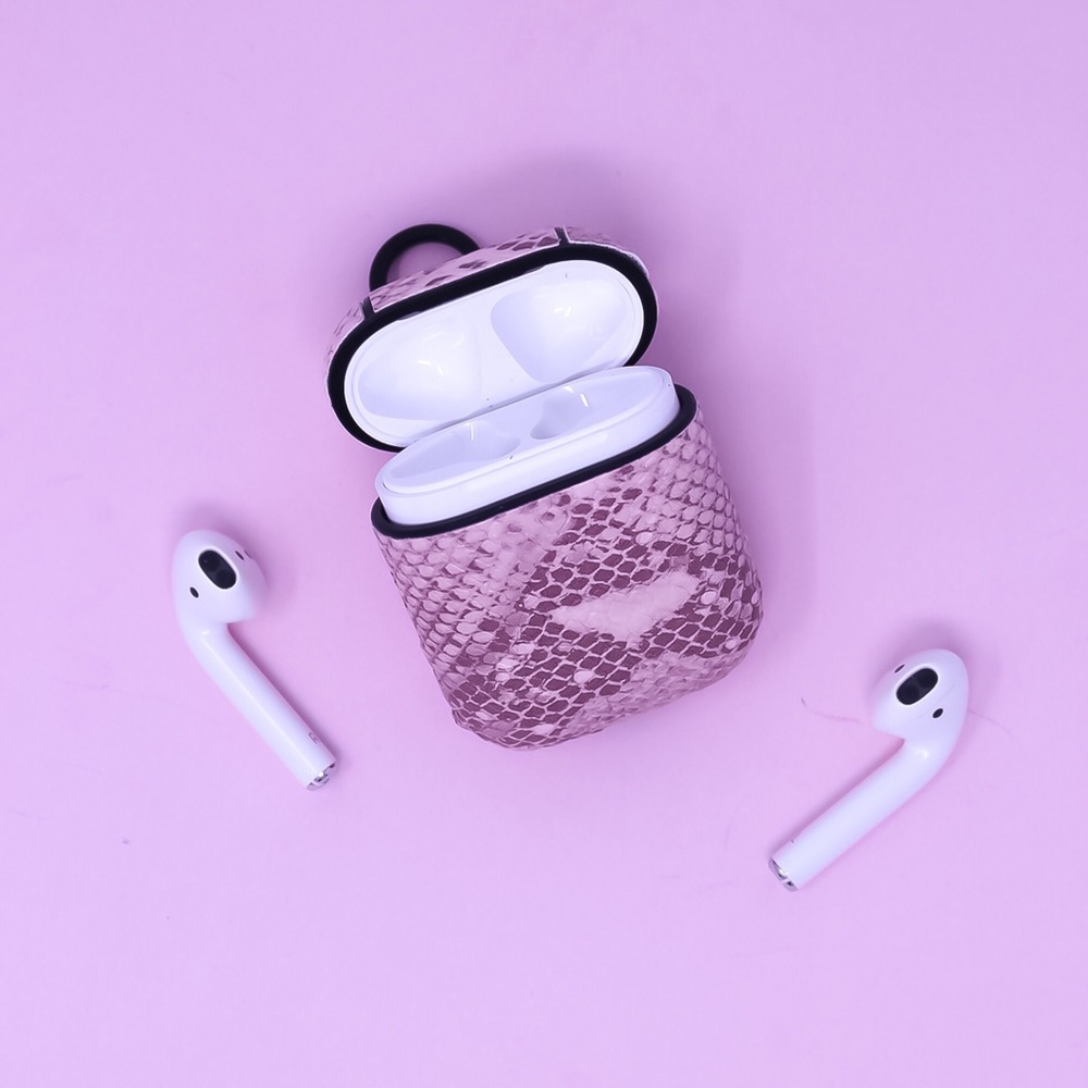 Baby Pink Snake Print Vegan Leather AirPods Case - Picture 3 of 3